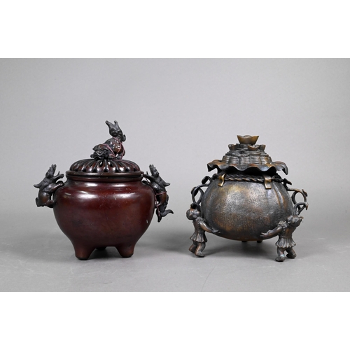 404 - Two Japanese metal incense burners and covers (koro) to/w a Chinese inkstone, Song style stoneware p... 