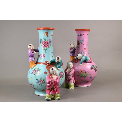 405 - Two modern Chinese 'boys' vases with Qianlong and Yongzheng marks but post Qing dynasty, 38 cm high ... 