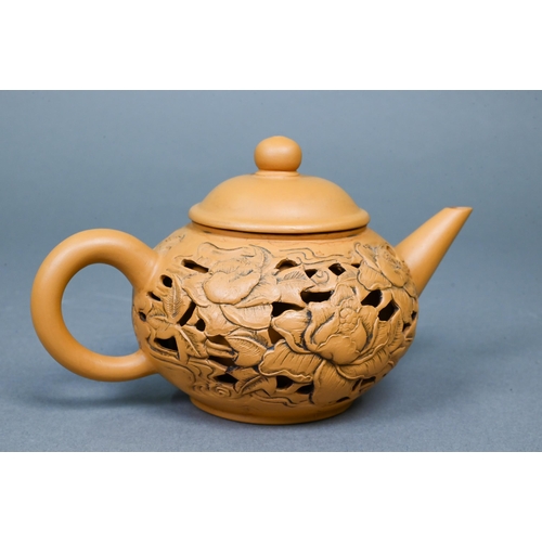 406 - Seven various Chinese Yixing teapots including a 'tree-trunk' example signed 'Rong Ying' and cylindr... 