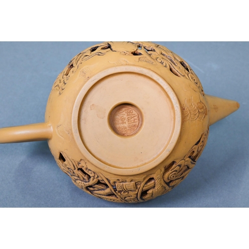 406 - Seven various Chinese Yixing teapots including a 'tree-trunk' example signed 'Rong Ying' and cylindr... 