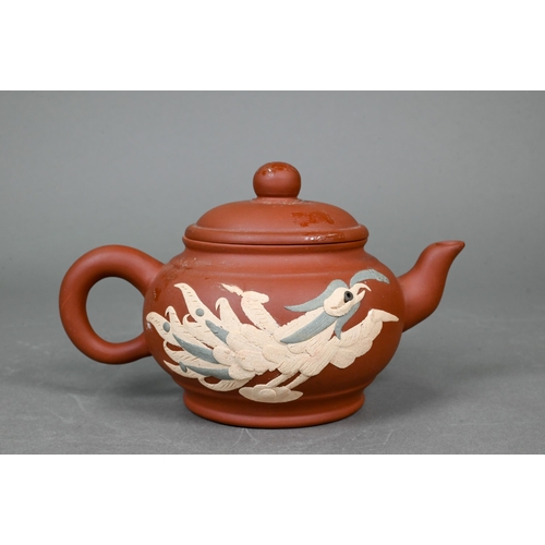 406 - Seven various Chinese Yixing teapots including a 'tree-trunk' example signed 'Rong Ying' and cylindr... 