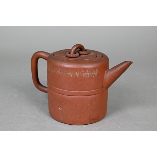 406 - Seven various Chinese Yixing teapots including a 'tree-trunk' example signed 'Rong Ying' and cylindr... 