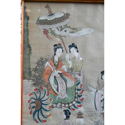 407A - A late 19th or early 20th century Chinese painting on silk, late Qing dynasty, of a seated lady with... 