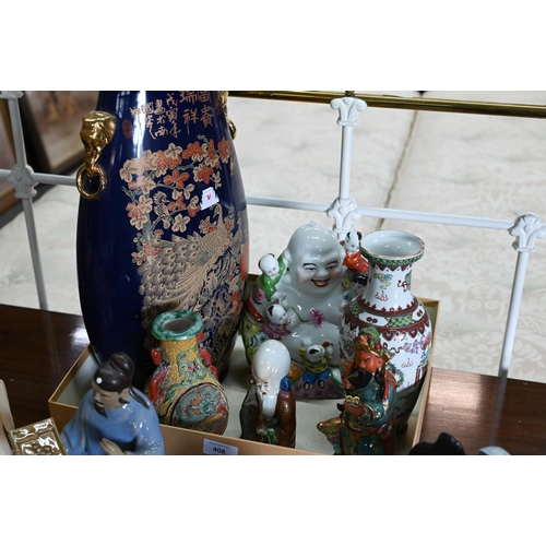 408 - A large Japanese blue and gilt vase to/w assorted Chinese and Japanese ceramics including various fi... 