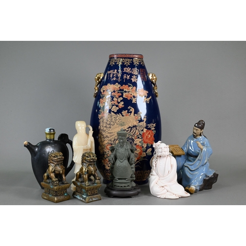 408 - A large Japanese blue and gilt vase to/w assorted Chinese and Japanese ceramics including various fi... 