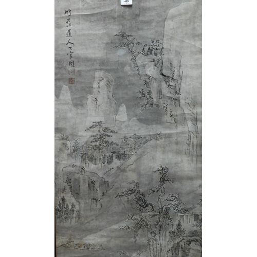 408A - After Shang Guan Zhou, A Chinese landscape painting, ink and colour on paper of a mountainous landsc... 