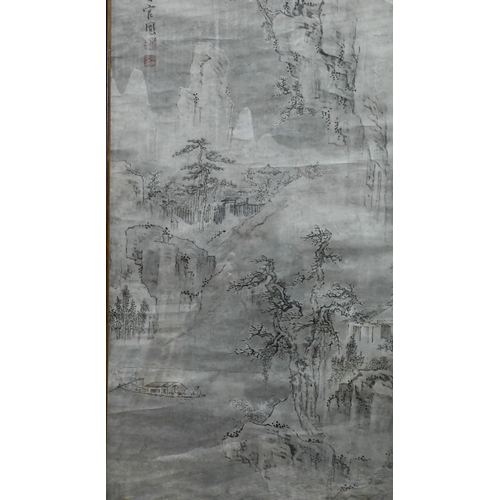 408A - After Shang Guan Zhou, A Chinese landscape painting, ink and colour on paper of a mountainous landsc... 