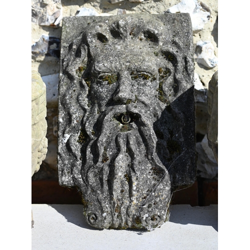 41 - A composite stone 'Green man' water spout plaque to/w a similar wall pocket planter (2)