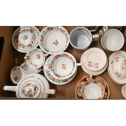 413 - #A 19th century Staffordshire china toy/sample tea set with floral printed and painted decoration, t... 