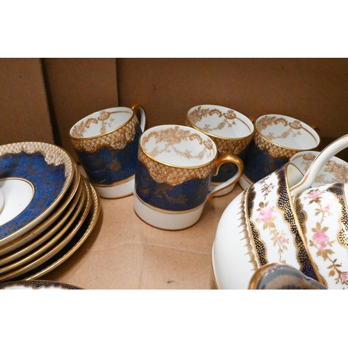 415 - An Aynsley blue and gilt-bordered tea service with floral printed decoration to/w a similar Coalport... 