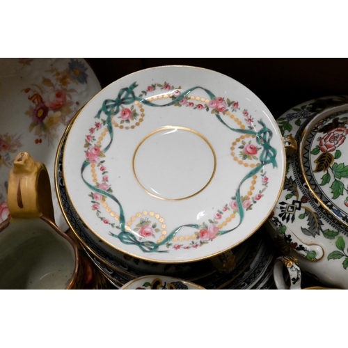 416 - #A Victorian Felspar porcelain floral-printed part tea service including teapot, sugar basin and mil... 