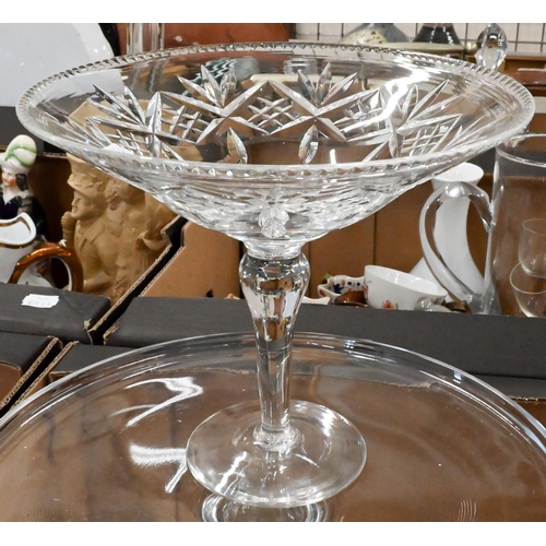 422 - A pair of Webb Corbett cut glass comports, to/w two pressed glass comports and a large platter mould... 