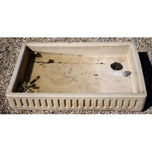 44 - An old shallow glazed stone sink, 89 cm x 54 cm x 15 cm h