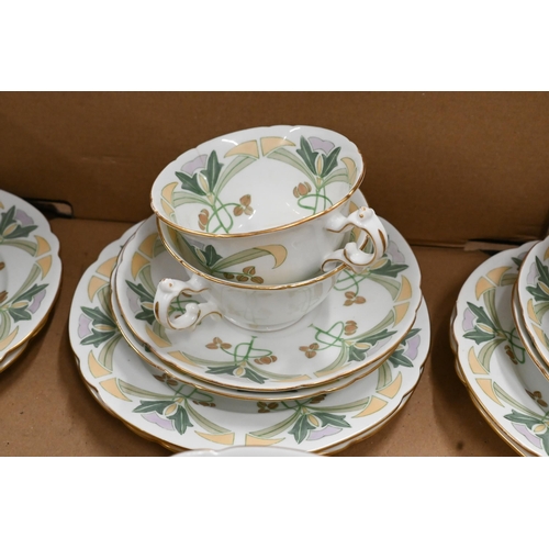 449 - A Foley china Art Nouveau printed part tea service, 37 pieces (box) Only 9 cups, one cake plate with... 