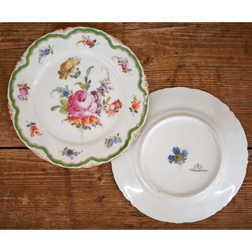 466 - A Wedgwood blue jasper slip cache-pot to/w a pair of Dresden floral-painted tea plates, a Doulton Se... 