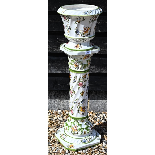 468 - A Capodimonte floral-printed jardiniere on stand, 92 cm high to/w a baluster vase and cover in the J... 