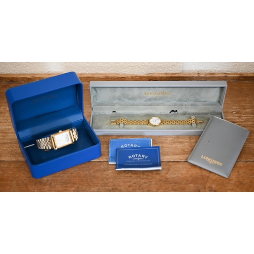 477 - A lady's gilt metal 'Presence' quartz wristwatch - boxed with paperwork (1990) to/w a boxed Rotary w... 