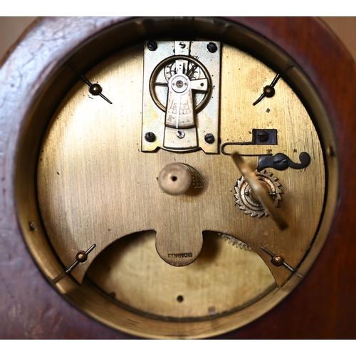 540 - An oval brass carriage clock 16 cm high overall to/w an inlaid mahogany mantel clock with French mov... 