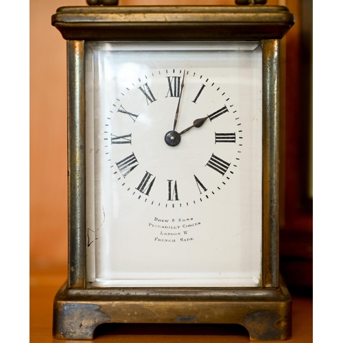 544 - A brass carriage clock a/f, to/w an Elliott walnut mantel clock (2)