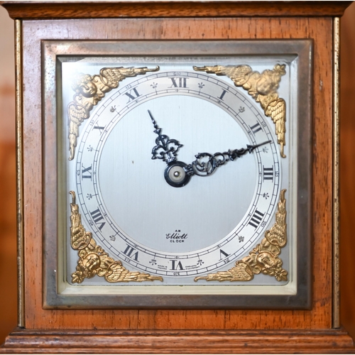 544 - A brass carriage clock a/f, to/w an Elliott walnut mantel clock (2)