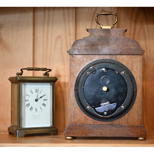 544 - A brass carriage clock a/f, to/w an Elliott walnut mantel clock (2)