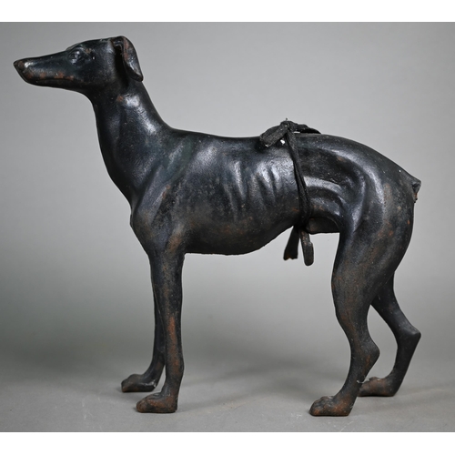 545 - A pair of painted cast iron lurchers, 30 x 36 cm approx