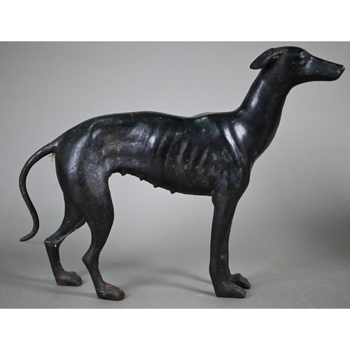 545 - A pair of painted cast iron lurchers, 30 x 36 cm approx