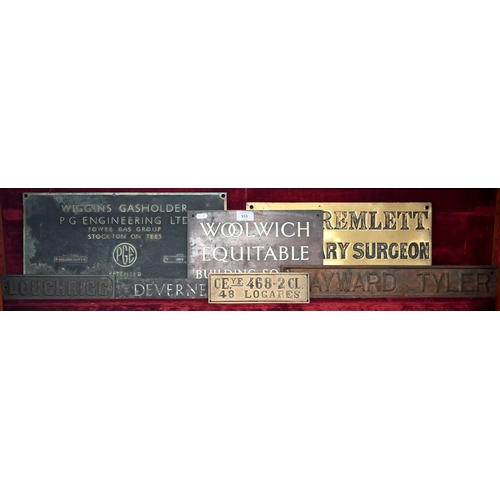 553 - Seven various antique and later metal trade nameplates incl. Mr S Tremlett, Veterinary Surgeon, MRCV... 