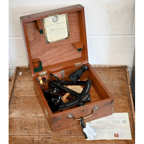 A Heath & Co (London) 'Hezzanith' sextant in teak case with Blue Funnel Line and Glen & Shire Lines labels