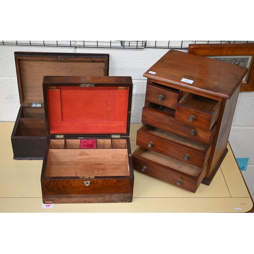 559 - A stained wood miniature chest of two short and three long drawers 38 x 30 cm to/w two other boxes (... 