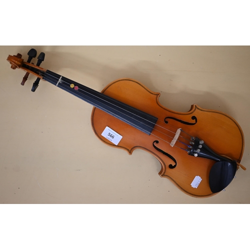 566 - #A Chinese Lark child's violin with 31 cm one piece back, in case with bow