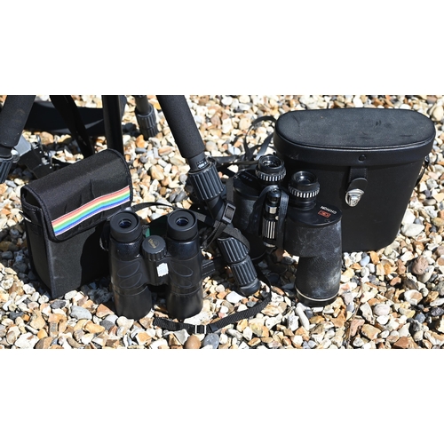 570 - #A cased pair of Chinon 10 x 50 binoculars and a pair of Viking (Japan) binoculars, to/w two camera ... 