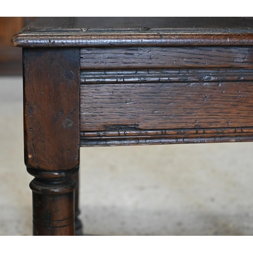 592 - A pair of late 17th/18th century North Country joint oak side chairs hall chairs t/with another pair... 