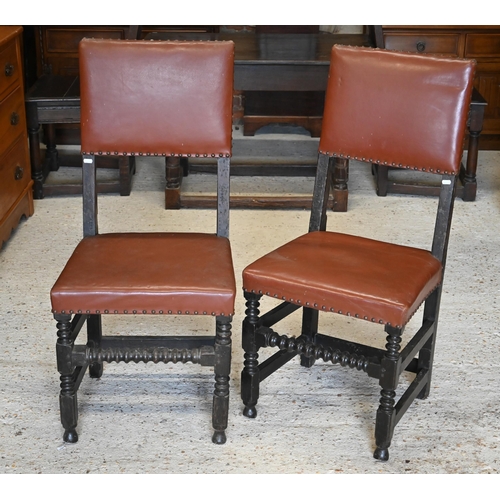 592 - A pair of late 17th/18th century North Country joint oak side chairs hall chairs t/with another pair... 