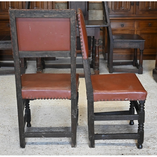 592 - A pair of late 17th/18th century North Country joint oak side chairs hall chairs t/with another pair... 