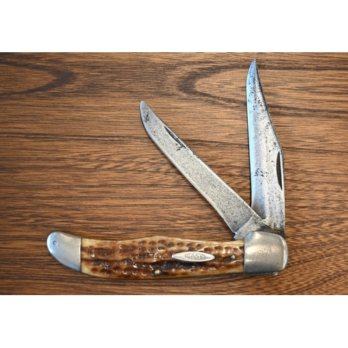 A Us Case Pocket-knife With Two Folding 10 Cm Blades And Antler Grip