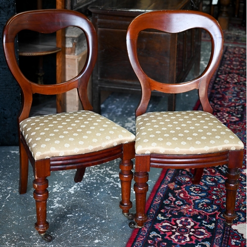 638 - #A set of six late 19th/20th century mahogany balloon back dining side chairs, with fabric seats (6)