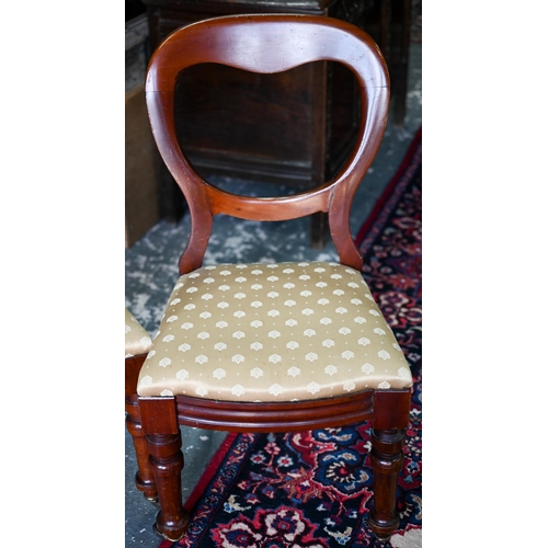 638 - #A set of six late 19th/20th century mahogany balloon back dining side chairs, with fabric seats (6)