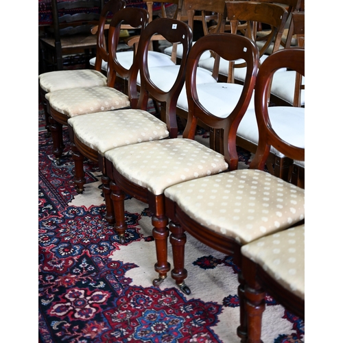 638 - #A set of six late 19th/20th century mahogany balloon back dining side chairs, with fabric seats (6)