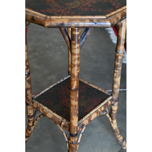 644 - A Victorian octagonal bamboo occasional table with Japanned top panel and under tier to/w lacquered ... 