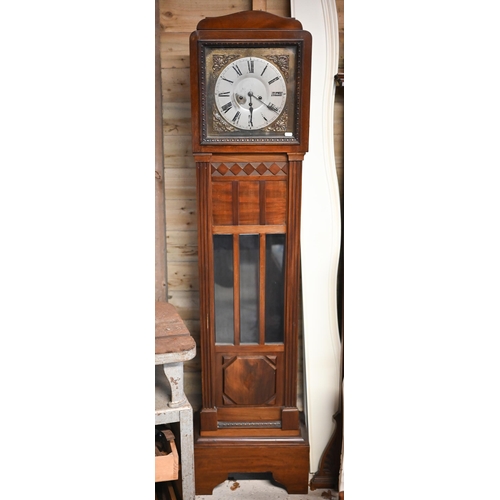 651 - #A German mahogany three-train longcase clock, 178cm high