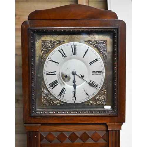 651 - #A German mahogany three-train longcase clock, 178cm high