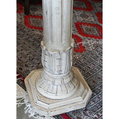 661 - A carved wood classical pillar pedestal with distressed paint finish, 94cm high, to/w two folding lu... 