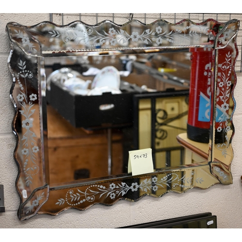 671 - #A pair of contemporary wall mirrors to/with another of differing design, all 82 cm x 58 cm to/with ... 