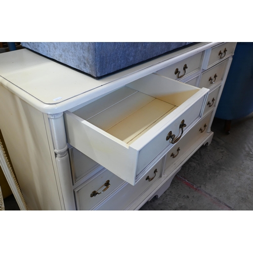 672 - Laura Ashley, a part bedroom suite in vintage cream/yellow including a ten drawer chest, 144 cm x 48... 