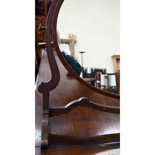 681 - A large Victorian mahogany oval easel toilet mirror, 82 cm w x 68 cm h o/all