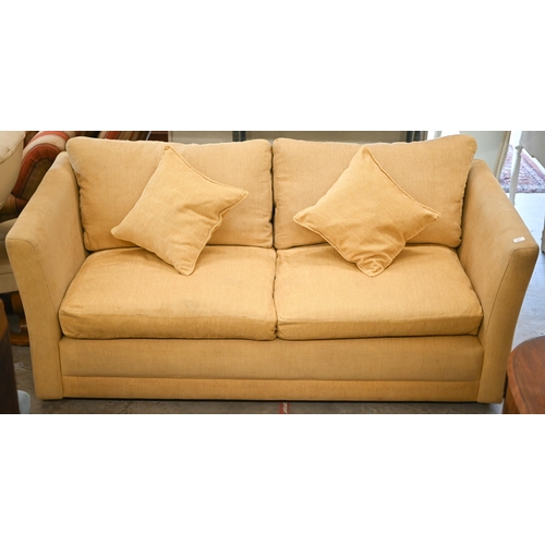 691 - A contemporary three seater sofa in yellow upholstery by Highly Sprung Ltd, 187 x 95 x 71 cm h (seat... 