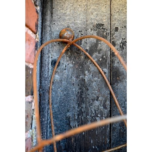 78 - A pair of weathered steel ball head obelisk plant frames, approx. 205 cm h (2)