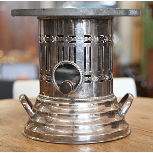 594 - #A silver plated spirit burner (crepe suchette) to/with assorted mother of pearl handled flatwares, ... 