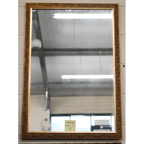 177A - Two modern gilt framed mirrors (69 x 53 cm and 100 x 70 cm) to/w another example in black painted an... 